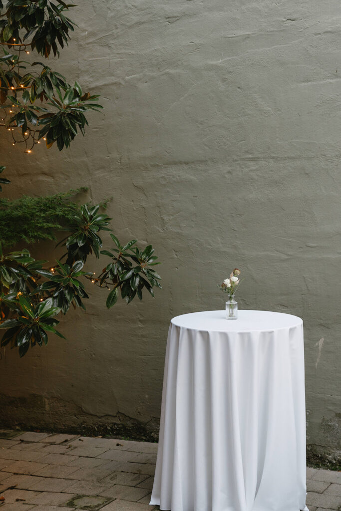 Romantic non traditional wedding reception in Portland with modern floral design

