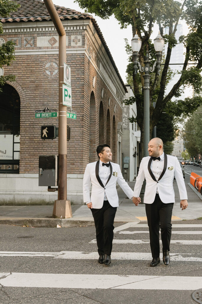 couple taking wedding portraits