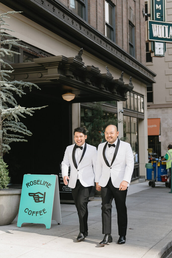 couple taking wedding portraits