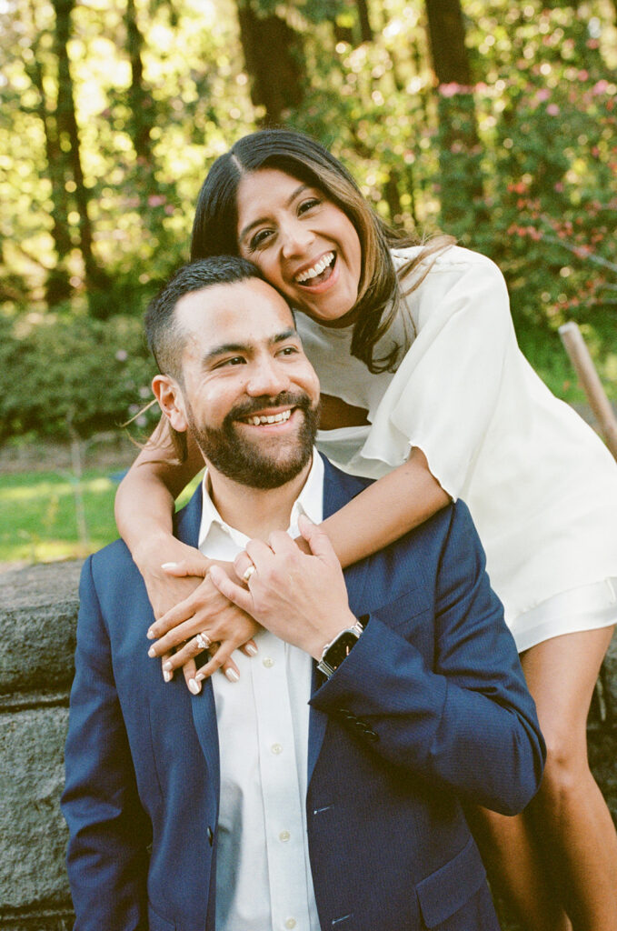 Couple celebrating their civil union wedding with romantic portraits at Washington Park in Portland, Oregon
