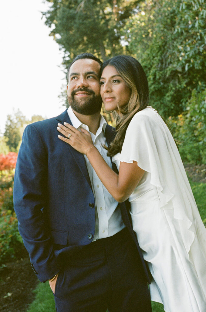 Intimate courthouse wedding portraits at the International Rose Garden before dinner with family and friends

