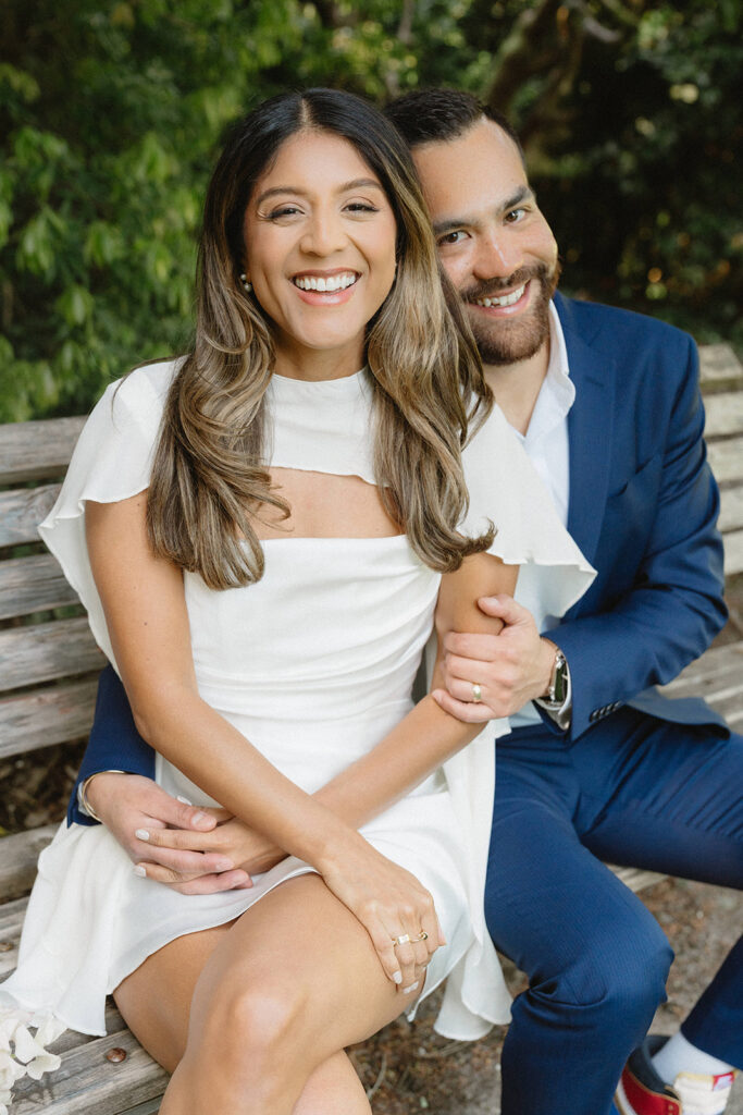 Intimate courthouse wedding portraits at the International Rose Garden before dinner with family and friends
