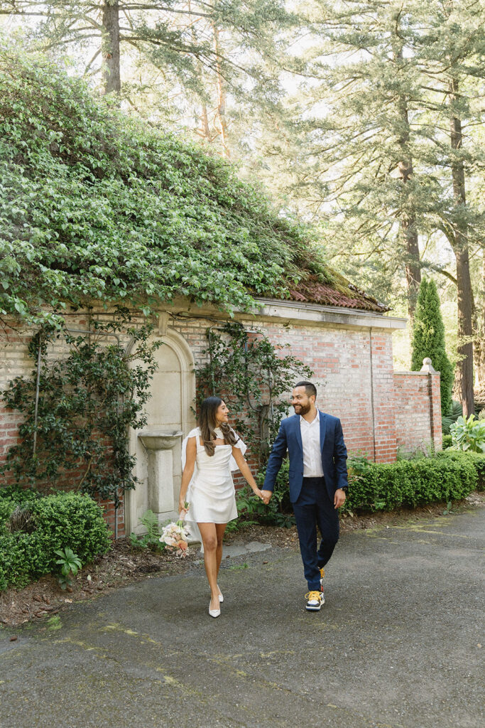 Intimate courthouse wedding portraits at the International Rose Garden before dinner with family and friends
